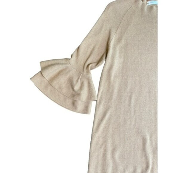 by Anthropologie A Beige Claudette Ruffle Sleeve Sweater Dress Gold Sparkle XL - Picture 4 of 7
